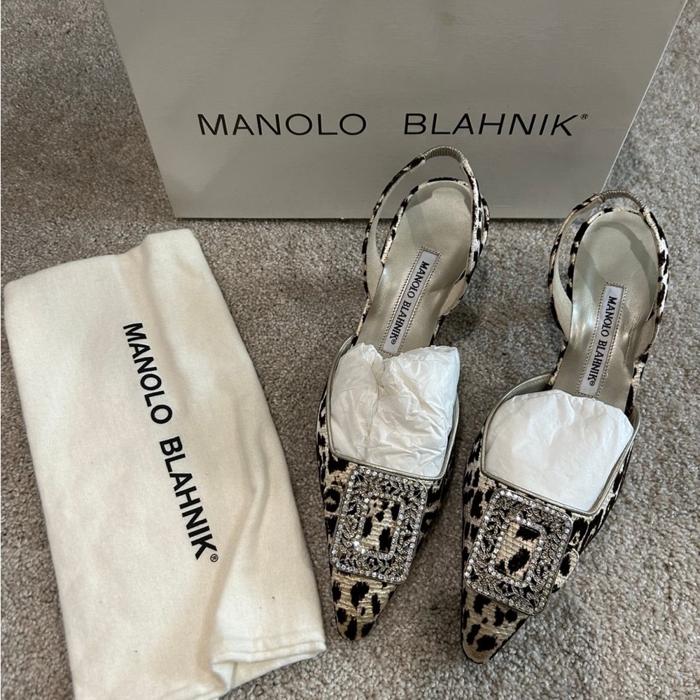 Manolo Blahnik Leopard Embellished Heels 38